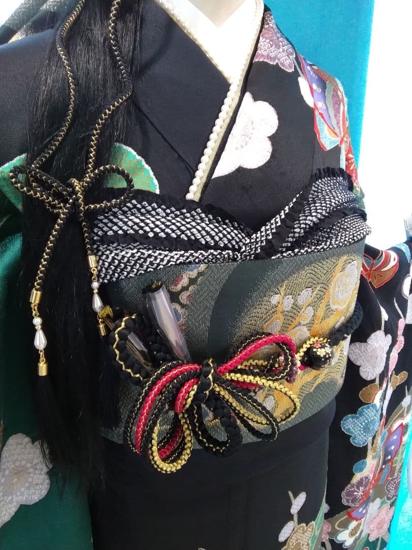 振袖フルセット、正絹絞り、落款、成人式、重ね襟、帯揚げ帯締め、西陣袋帯、襦袢