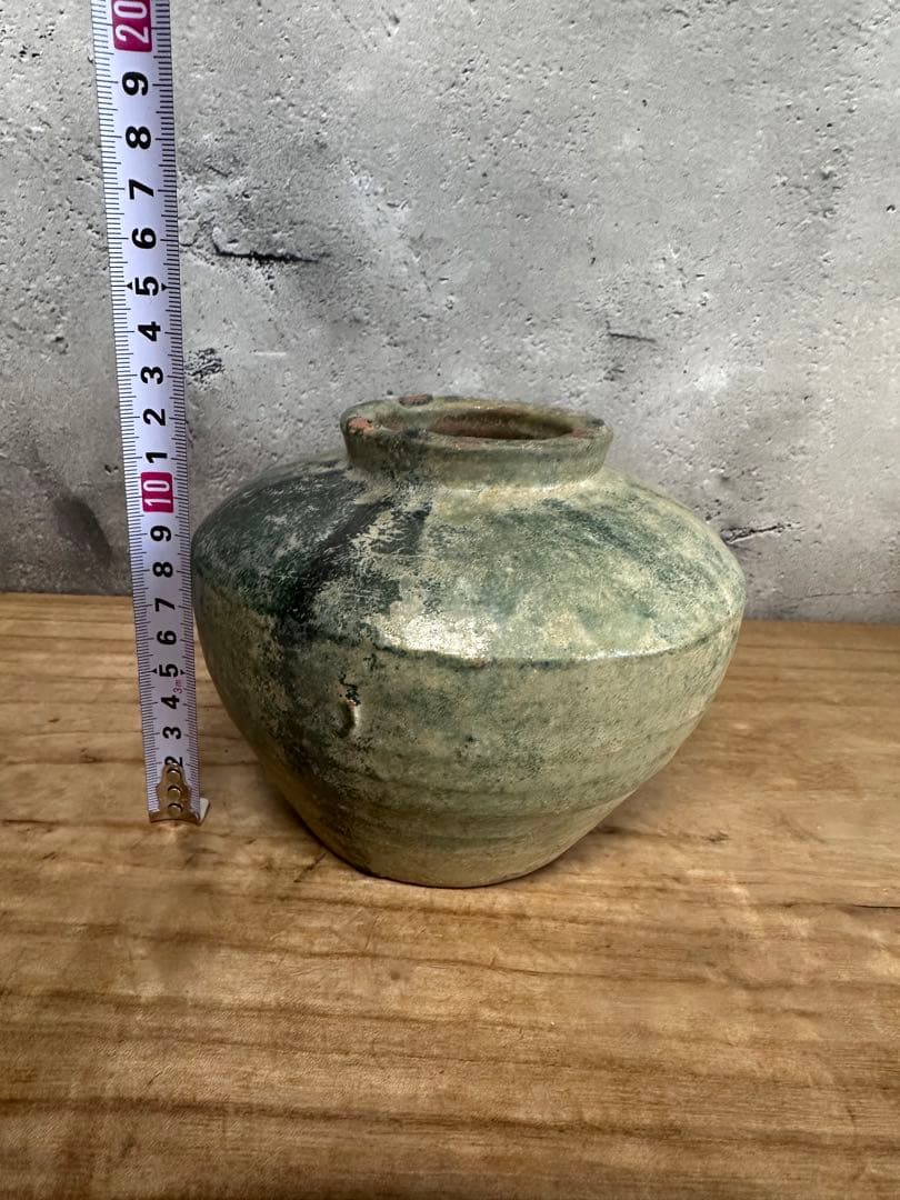 漢時代　緑釉　壺　骨董品　中国古美術　銀化
