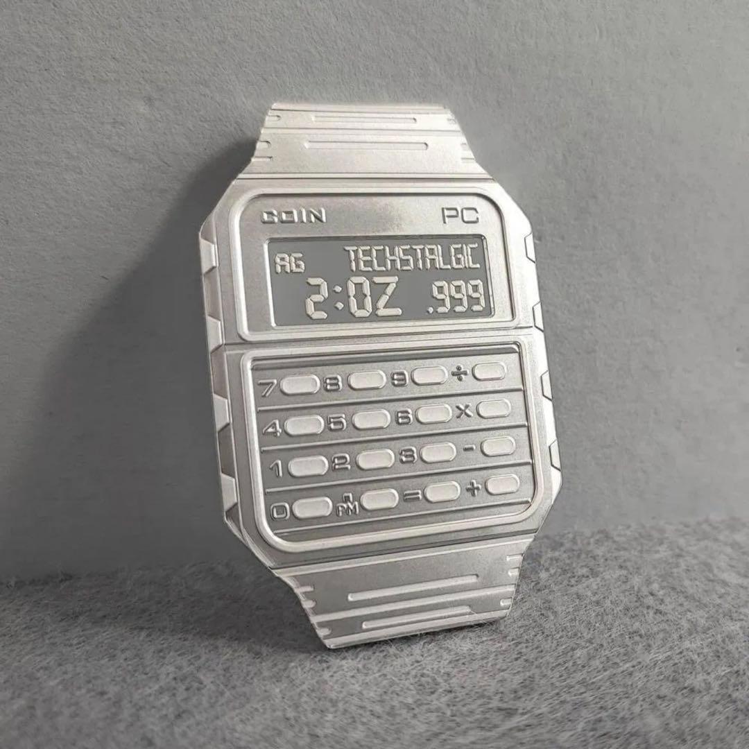 銀貨 電卓付腕時計 プルーフ 2オンス 2oz 特殊形状 パッキング未開封