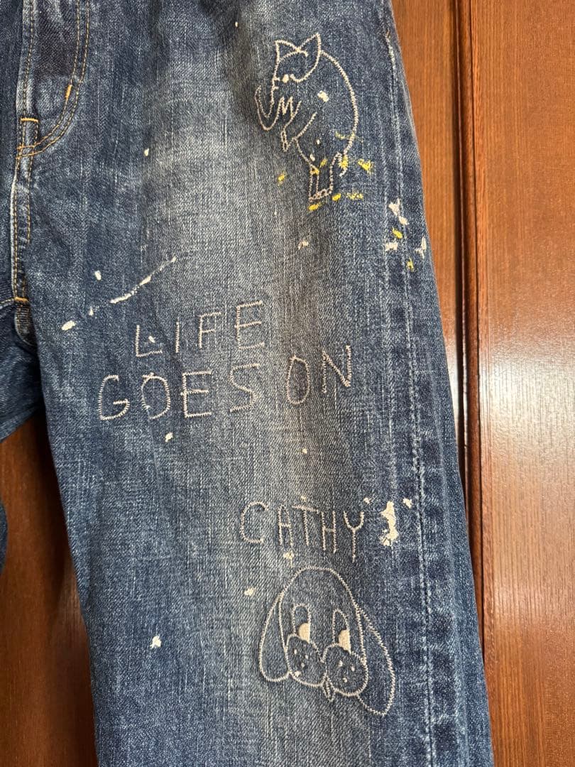 美品　DD デニムダンガリー　ラクガキ　ペンキ　デニム　パンツ　02