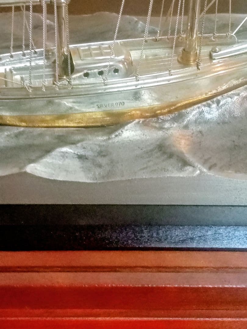 武比古作 SILVER 970 銀製ヨット 置物 ガラスケース付き シルバー製