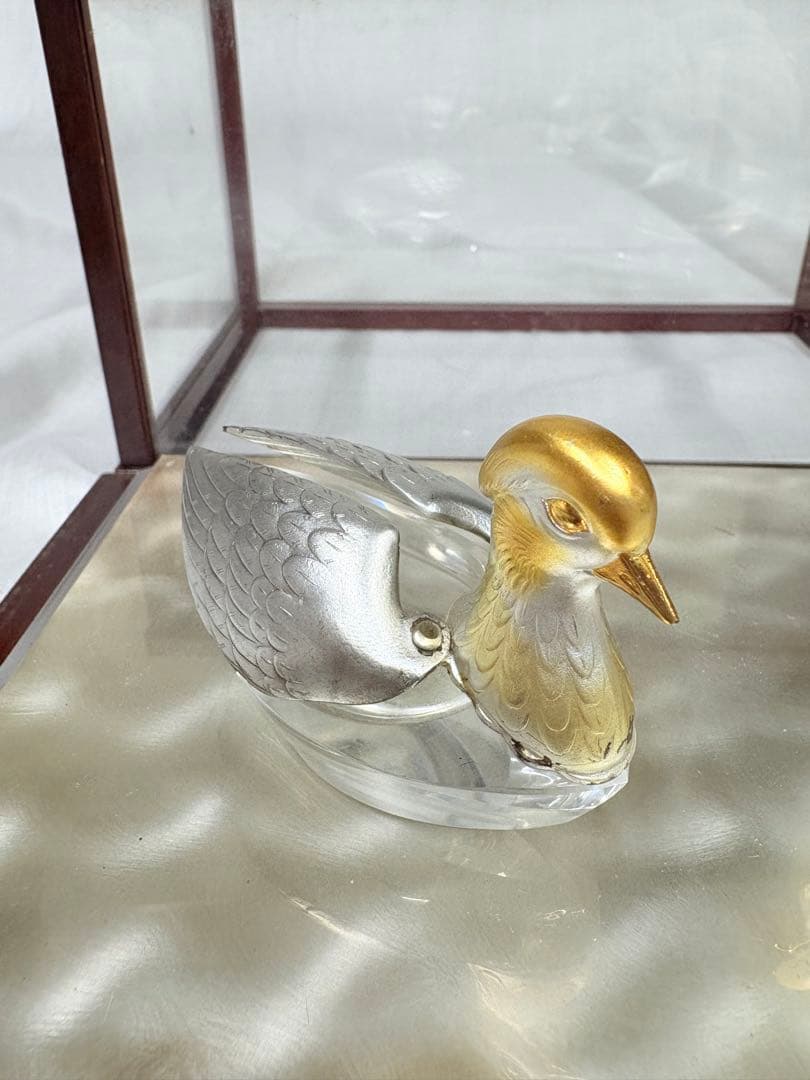 銀製　鴛鴦 オシドリ　ガラス製 置物 ケース入り