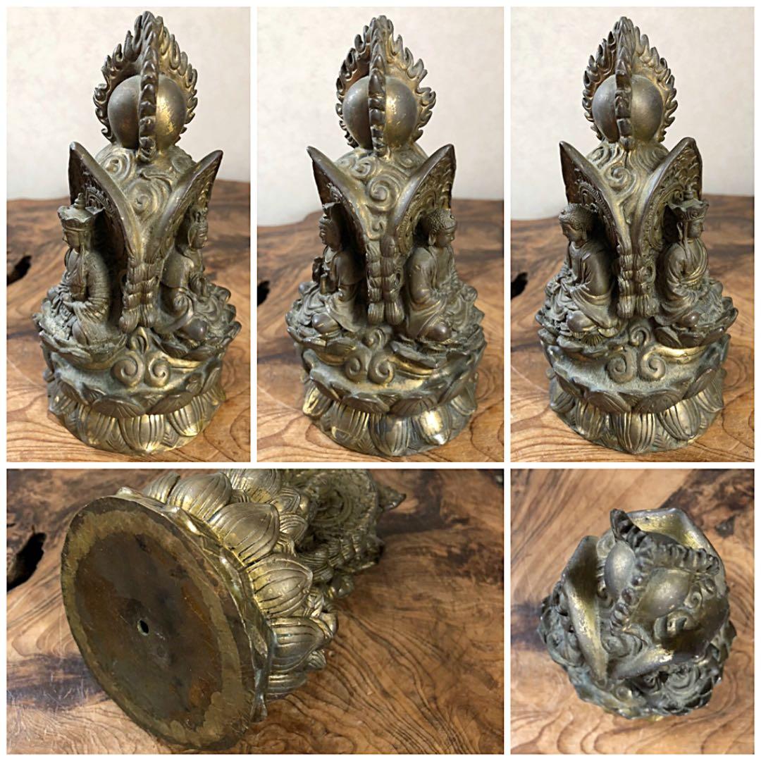 仏教美術 銅製 三面仏 弥勒如来/弥勒菩薩/三蔵法師 仏像