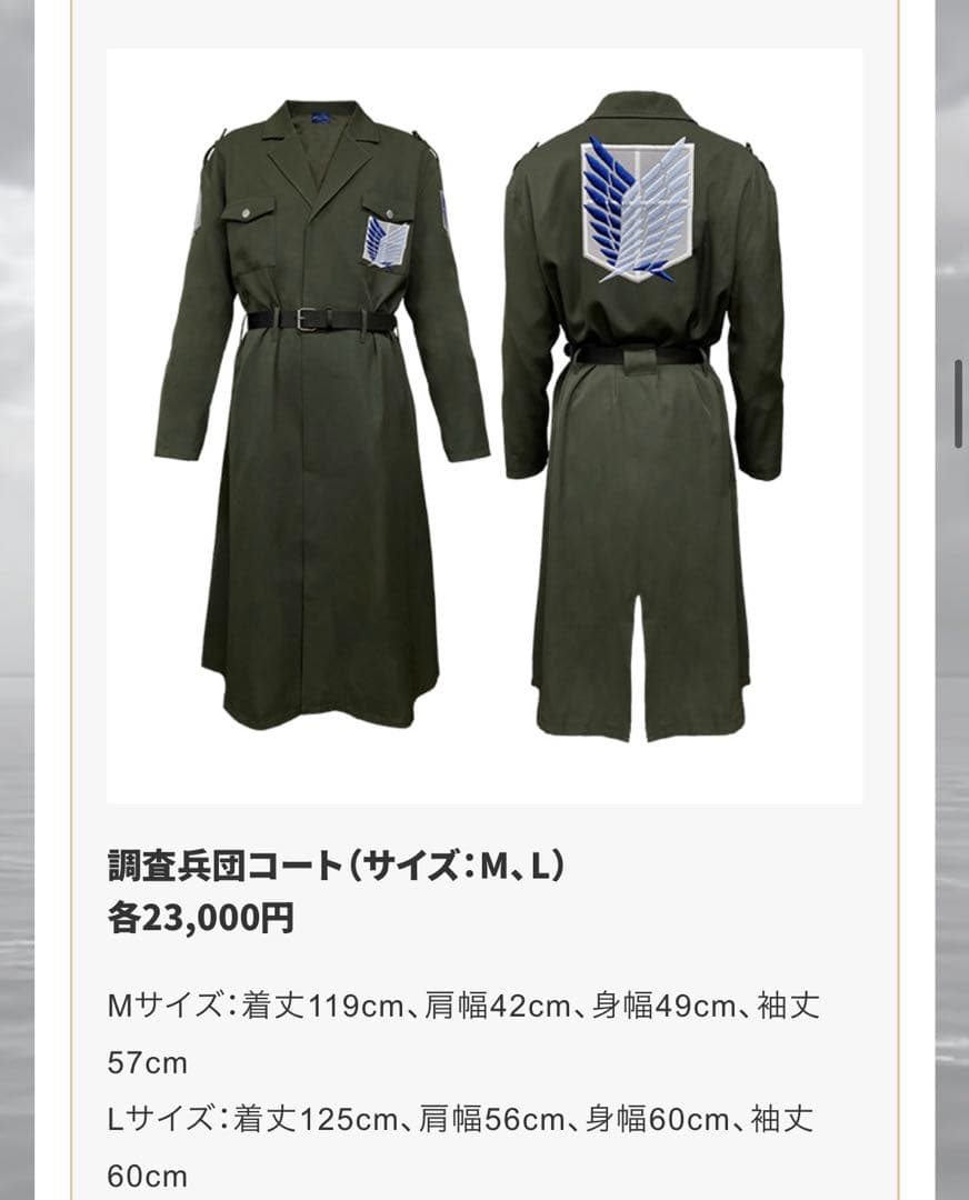 進撃の巨人ATTACK FES 調査兵団コート(サイズM)