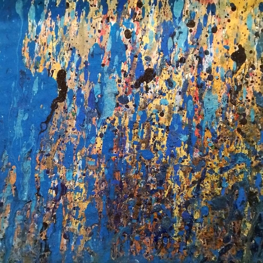 内野隆文　雨　絵画　抽象画　段ボールにアクリル　現代アート　額縁　真作