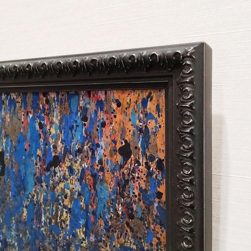 内野隆文　雨　絵画　抽象画　段ボールにアクリル　現代アート　額縁　真作