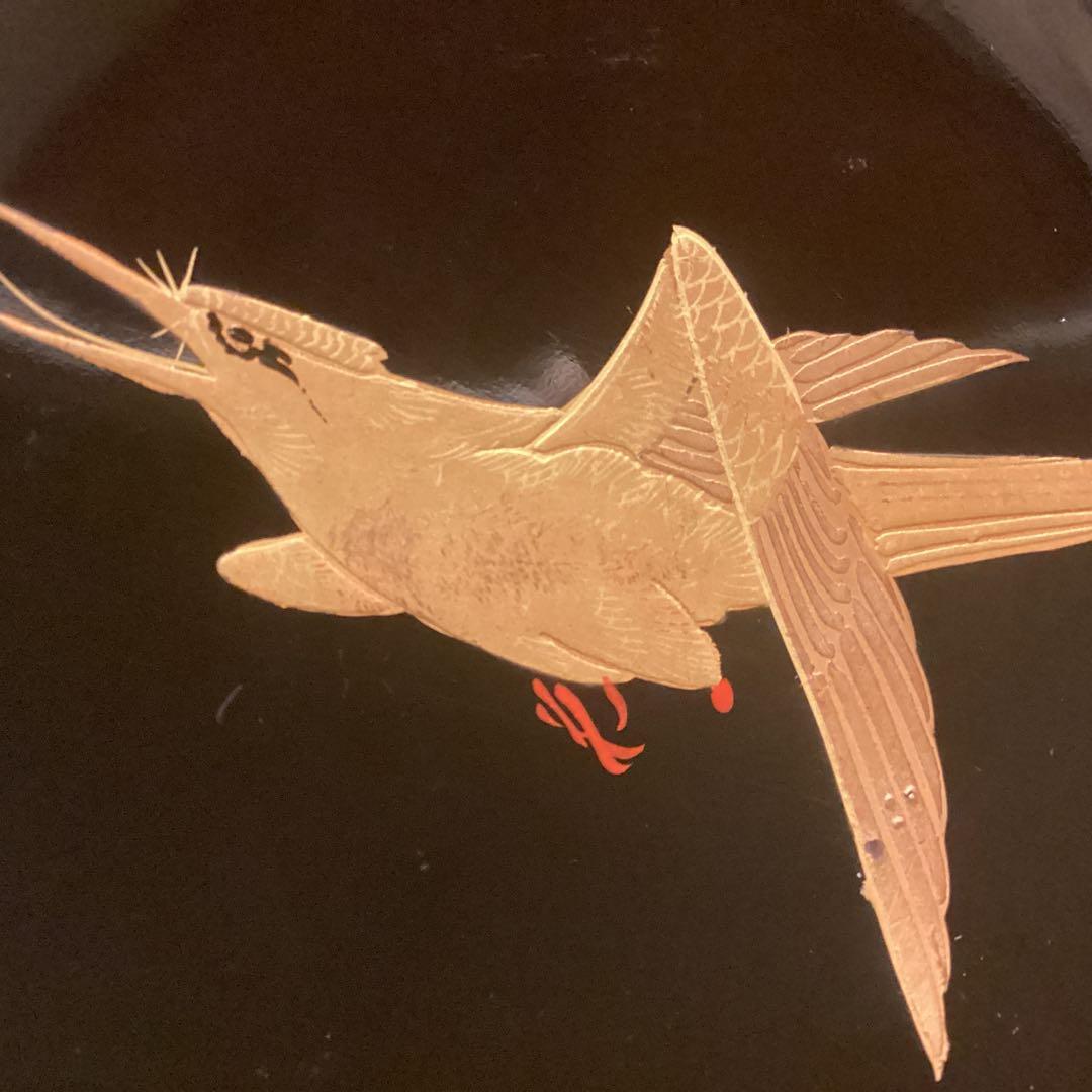 A915 木製輪島塗　黒塗　月に時鳥（ホトトギス）蒔絵　5客