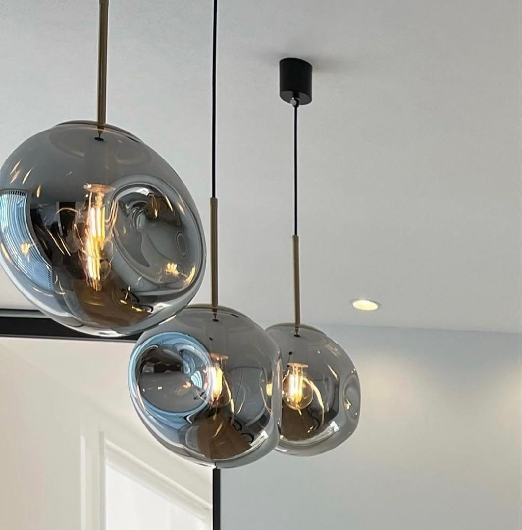 Joe様ガラス　ペンダントライト【3つSET】薄鈍色　ダクトレール