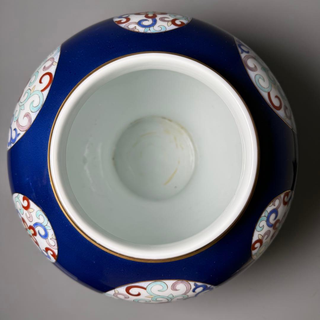 オールド香蘭社　昭和10年頃　色絵丸文様花瓶　鮮やかな香蘭社ブルー　里帰り品