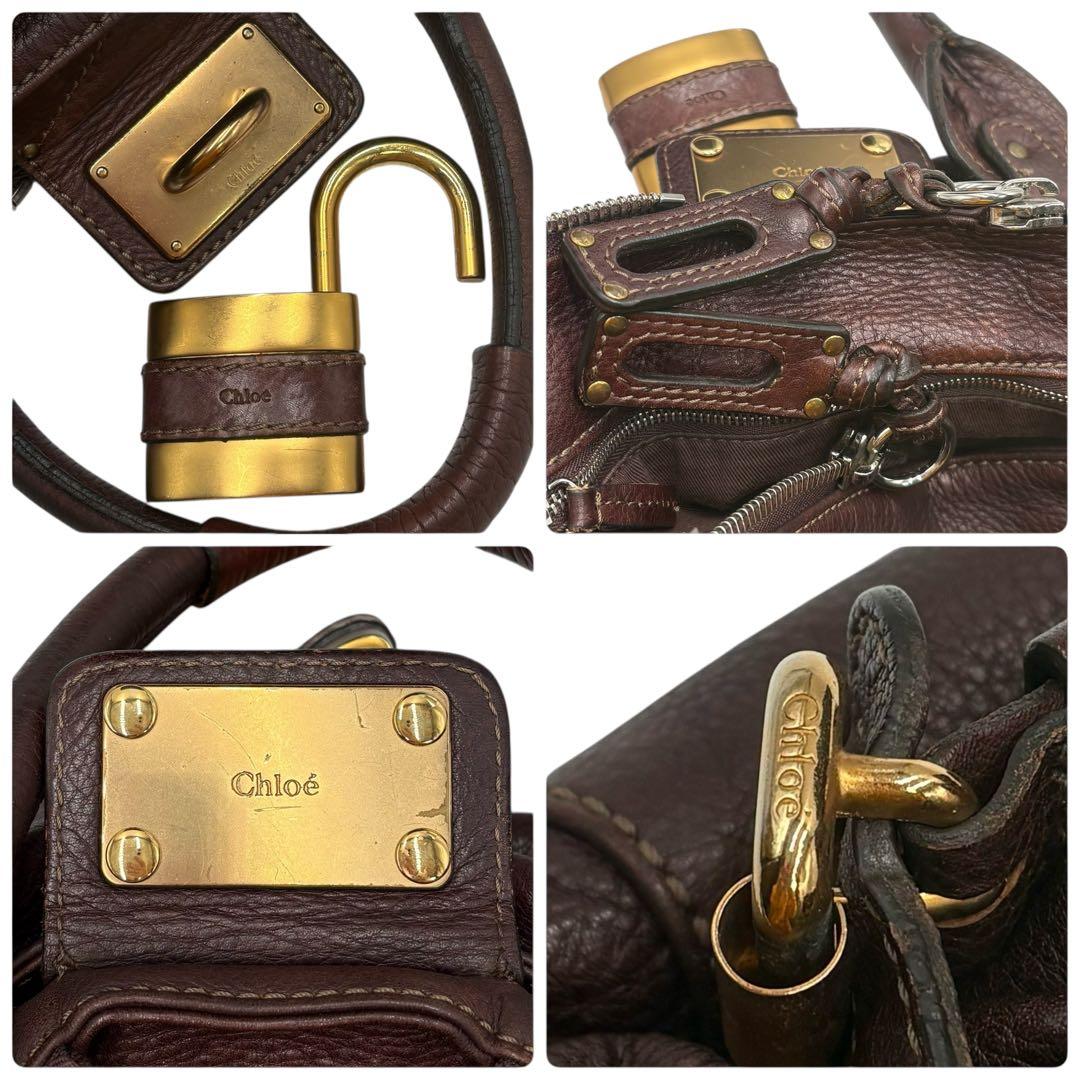 6205 美品 クロエ パディントン 南京錠 ハンドバッグ ミニボストン 焦げ茶