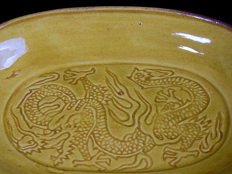 珉平焼　淡路焼　小判形　龍紋の図 陰刻　手塩皿　３枚　D022AS-fbtj