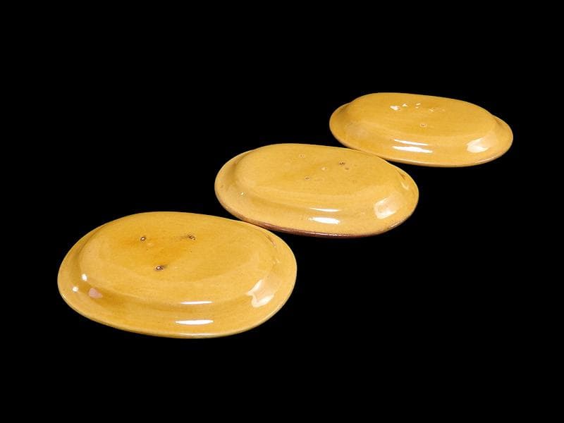 珉平焼　淡路焼　小判形　龍紋の図 陰刻　手塩皿　３枚　D022AS-fbtj