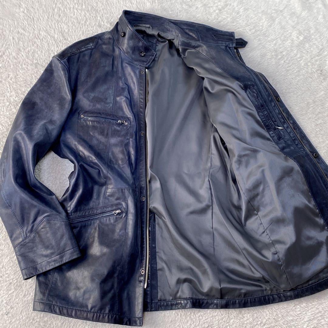 希少色・特大3L/ ダーバン ラムレザー ハンティングジャケット ダークブルー