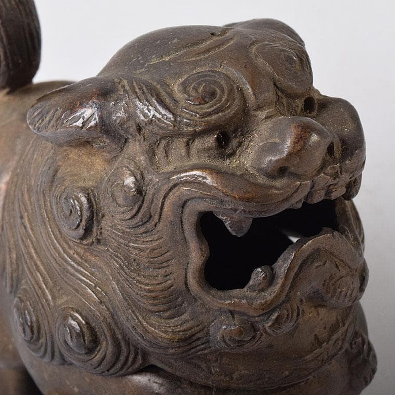 時代金工　古銅　獅子香合　時代箱　V　R8303