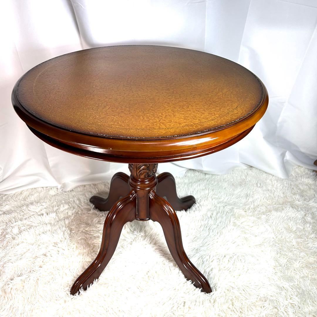 kuroshio コモテーブル　猫脚　ヨーロッパ風　高級　レザー調　丸テーブル