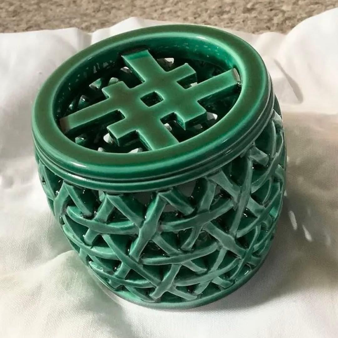 茶道具　蓋置　中村翠嵐作　浅黄交趾