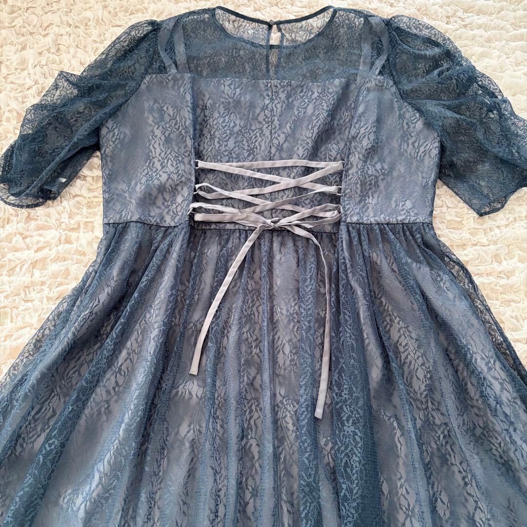 AIMER エメ　ギャザースリーブレースアップドレス　XL LL ブルー 大きい