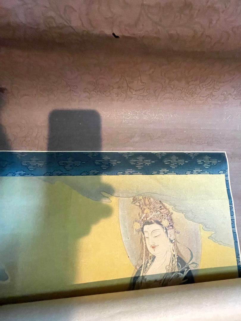 昭和初期【狩野芳崖 悲母観音】稀少國寳アンティーク日本掛け軸 骨董 中国 美術品