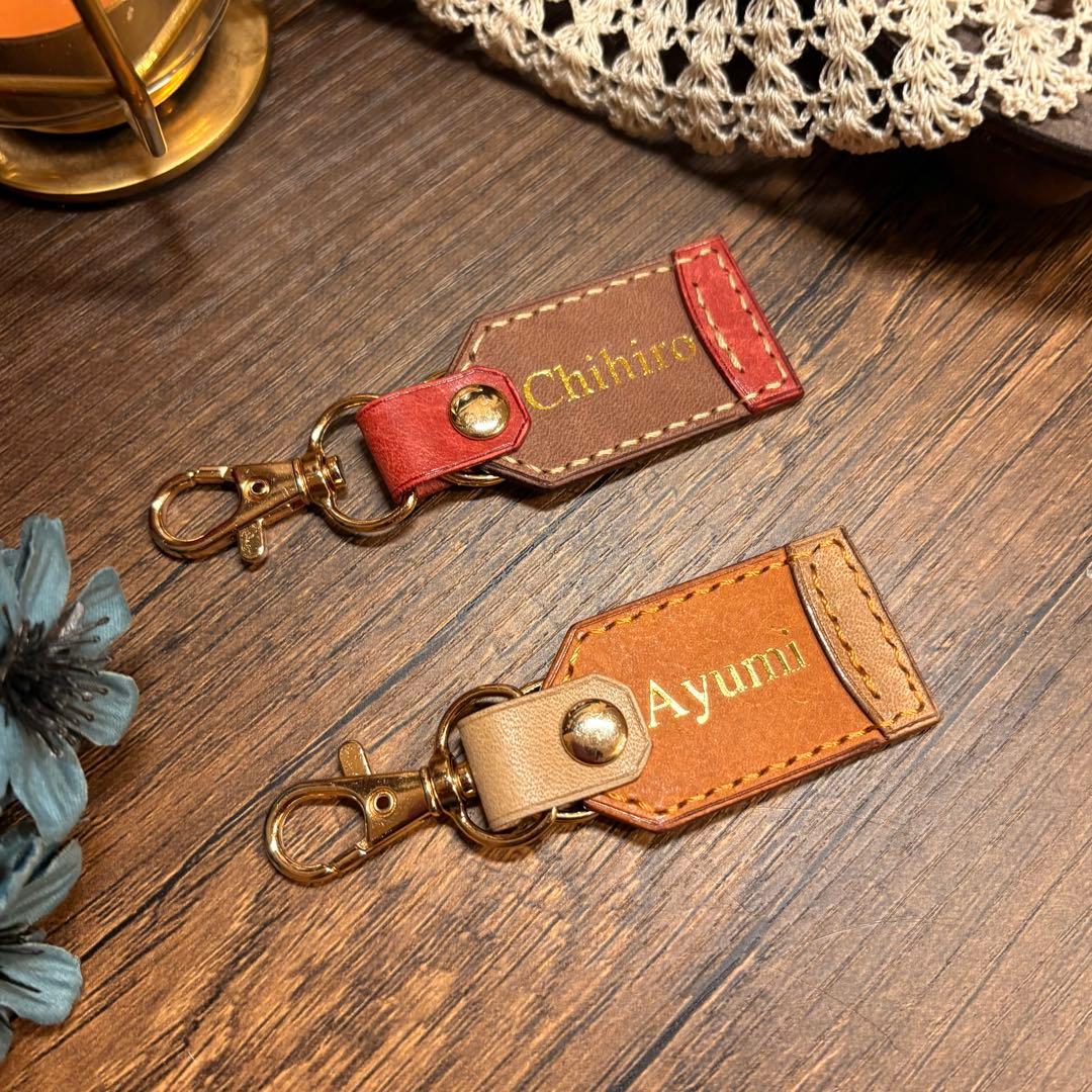 はち【両面名入れ/受注生産】レザー　名前入り　ネームタグ