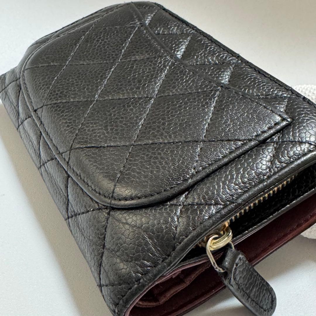 CHANEL シャネル 二つ折り財布 マトラッセ キャビアスキン ココマーク