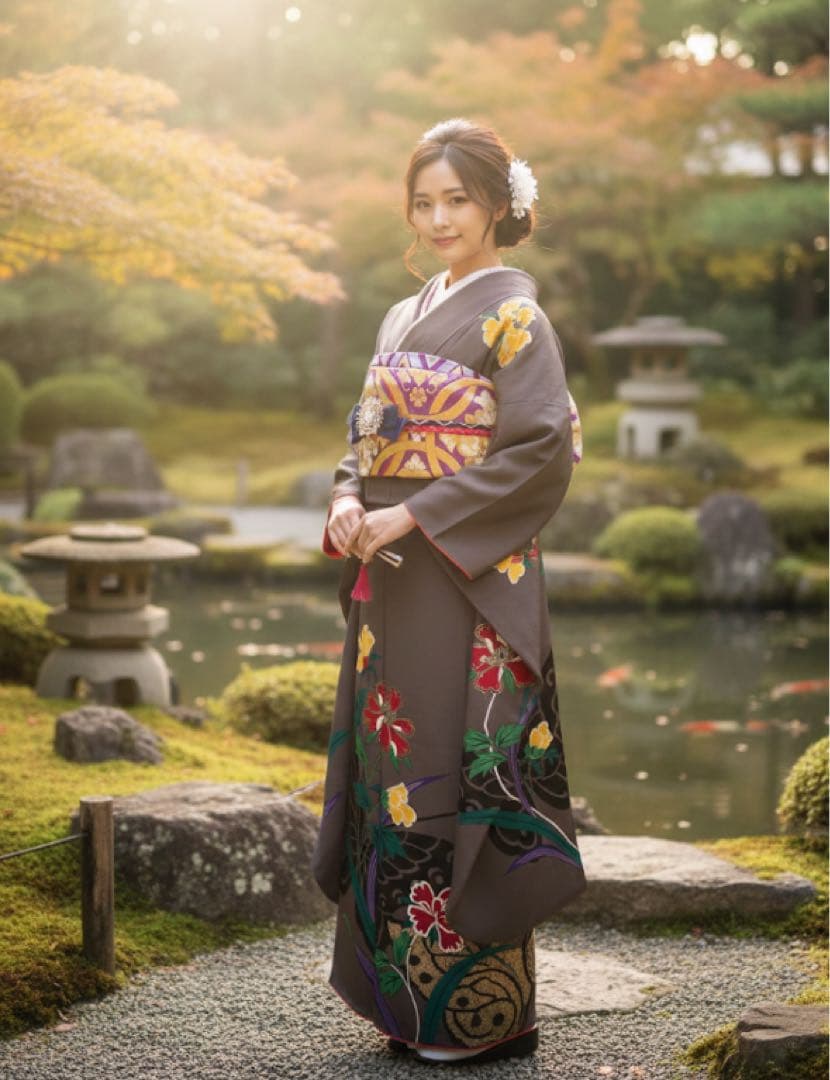 大特価SALE中★振袖フルセット【9点】★成人式★蝶々柄★モダン★正絹