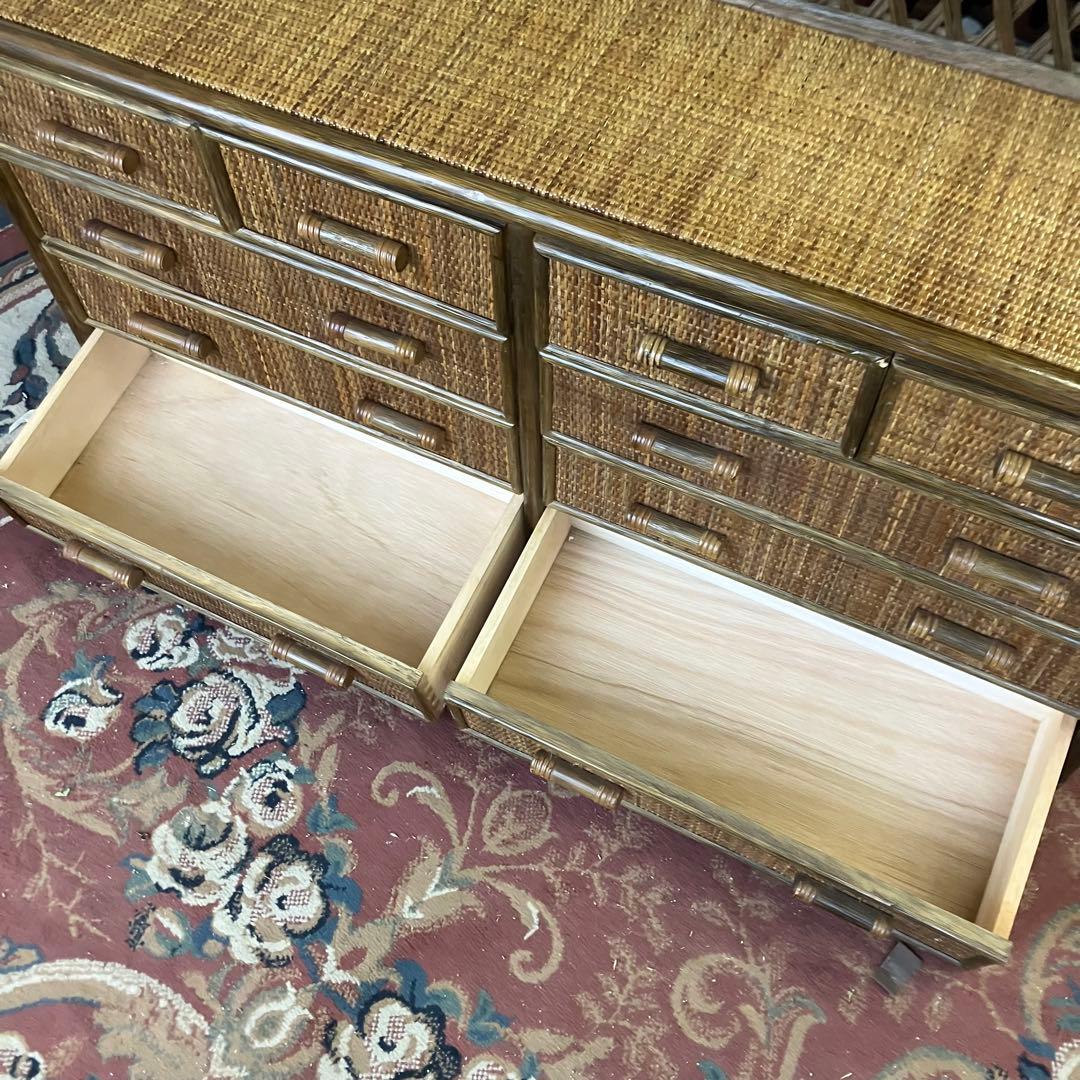 昭和レトロ ラタンサイドボード テレビ台 古家具 4段10杯 引き出し箪笥