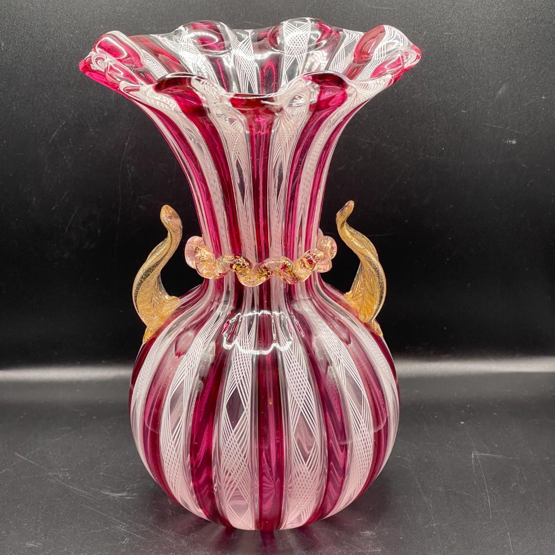 MURANO ムラーノ ベネチアンガラス 約20cmフラワーベース 花瓶 ピンク