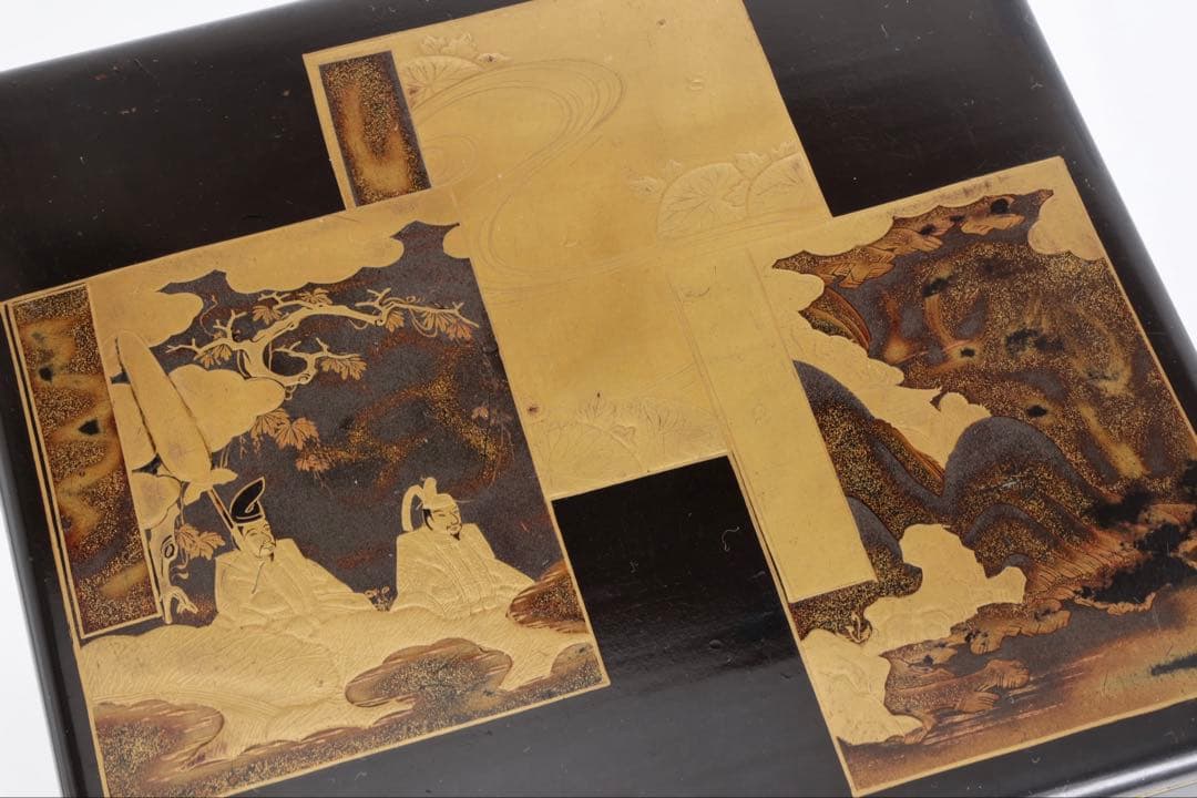 漆塗金蒔絵 野弁当 野点 花見重 重箱 錫製徳利 台付 骨董 古美術漆器　漆