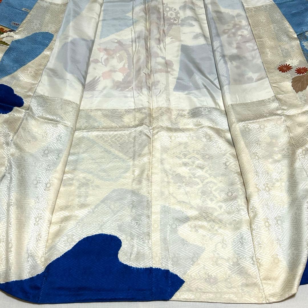 高島屋 千總 刺繍 白と青地染め分け振袖セット小物フルセット 狐の襟巻き