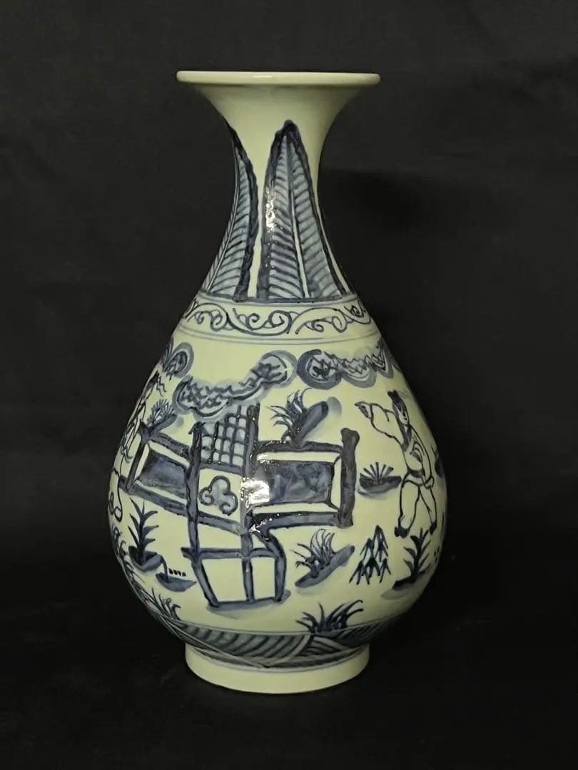 【倉庫整理品】中国古美術　清時代染付人物玉壺春瓶 ：XG--33