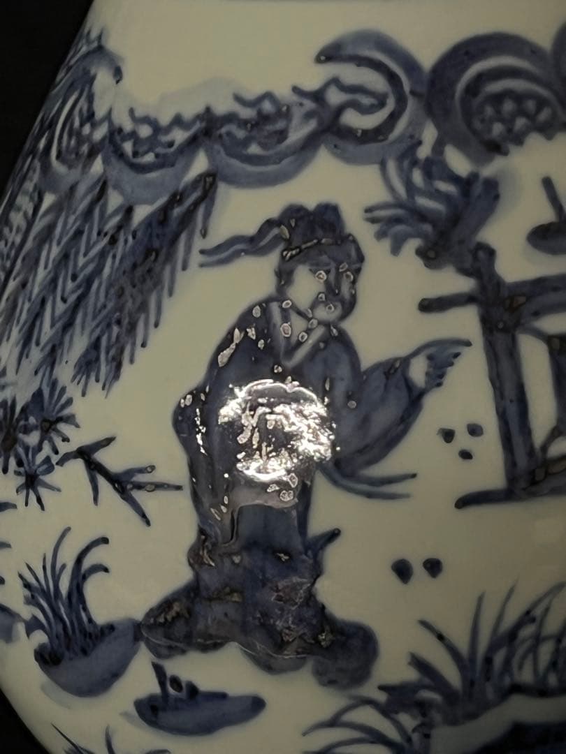 【倉庫整理品】中国古美術　清時代染付人物玉壺春瓶 ：XG--33