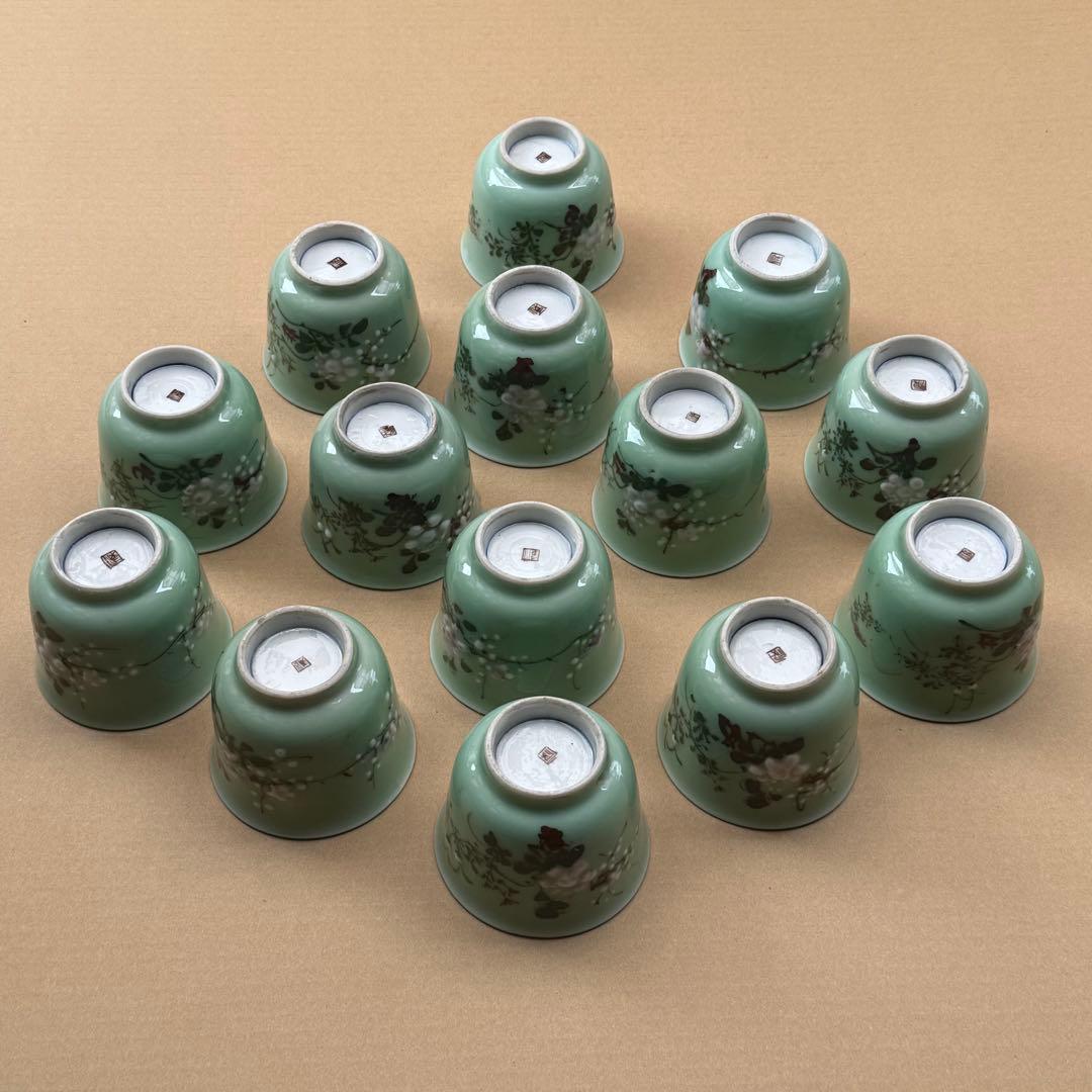 湯呑 蕎麦猪口 青磁 染付 瀬戸焼 旧家 蔵出 骨董品 14点