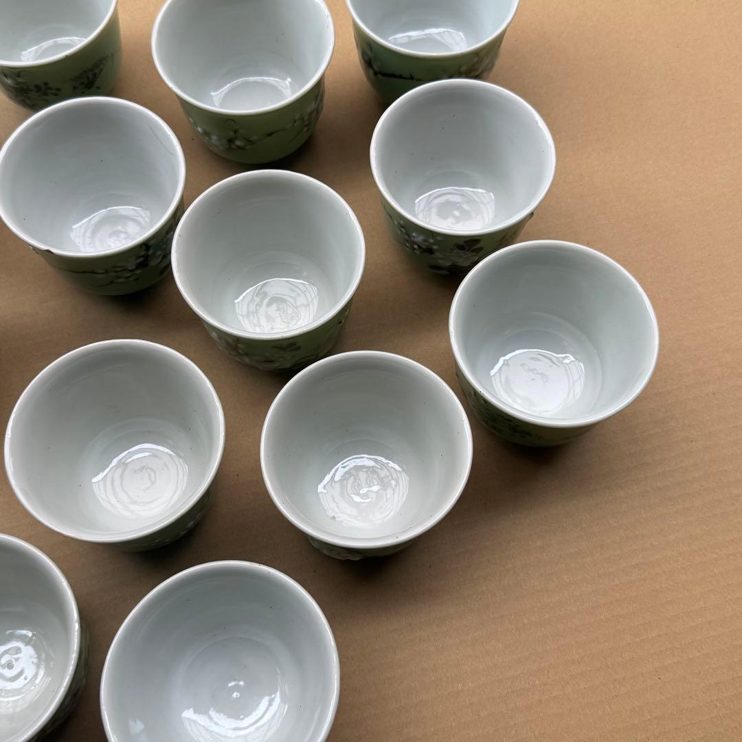 湯呑 蕎麦猪口 青磁 染付 瀬戸焼 旧家 蔵出 骨董品 14点