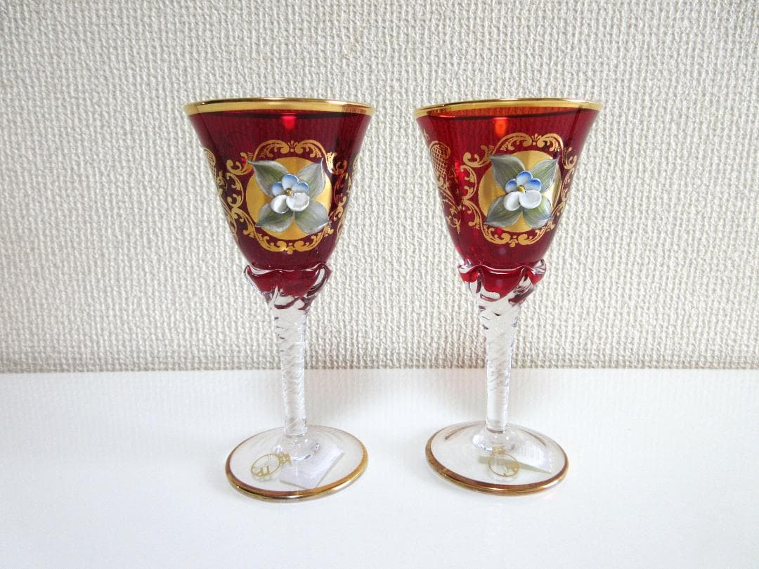 ラグーナ・ムラノ★ベネチアンペアグラス★24金装飾