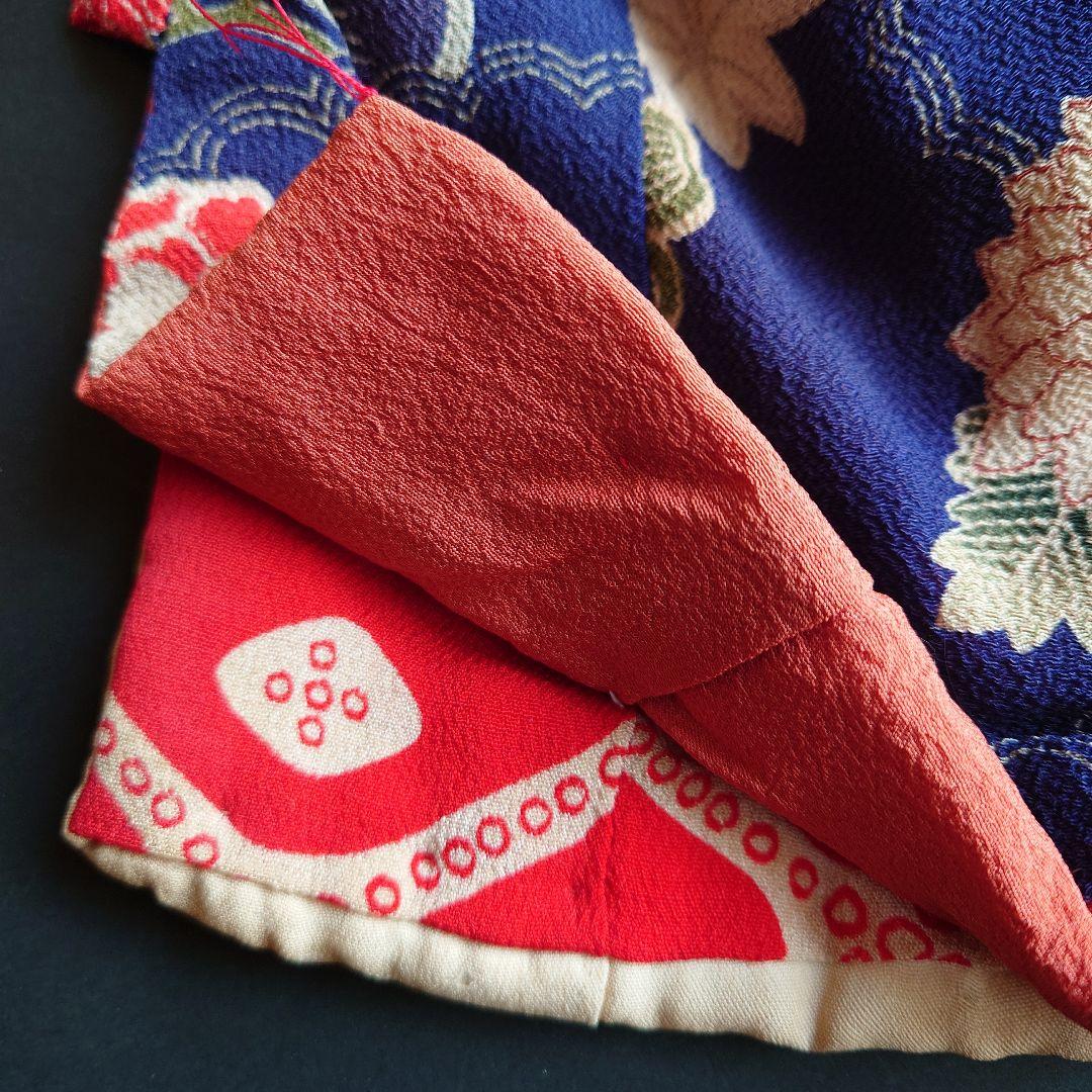 アンティーク　市松人形の着物　大正期の縮緬　袷　比翼付き　袂二枚本仕立て