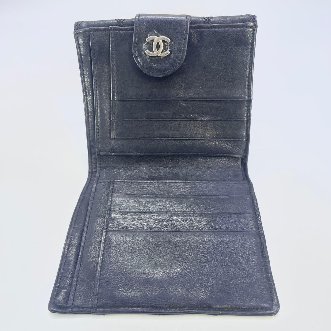 シャネル　ビコローレ　二つ折り　財布　ココマーク　ブラック　レザー　Wホック