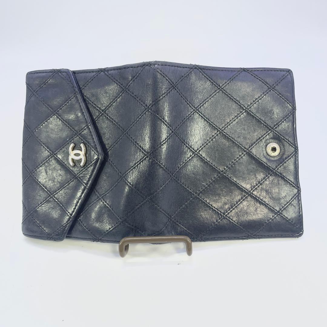 シャネル　ビコローレ　二つ折り　財布　ココマーク　ブラック　レザー　Wホック