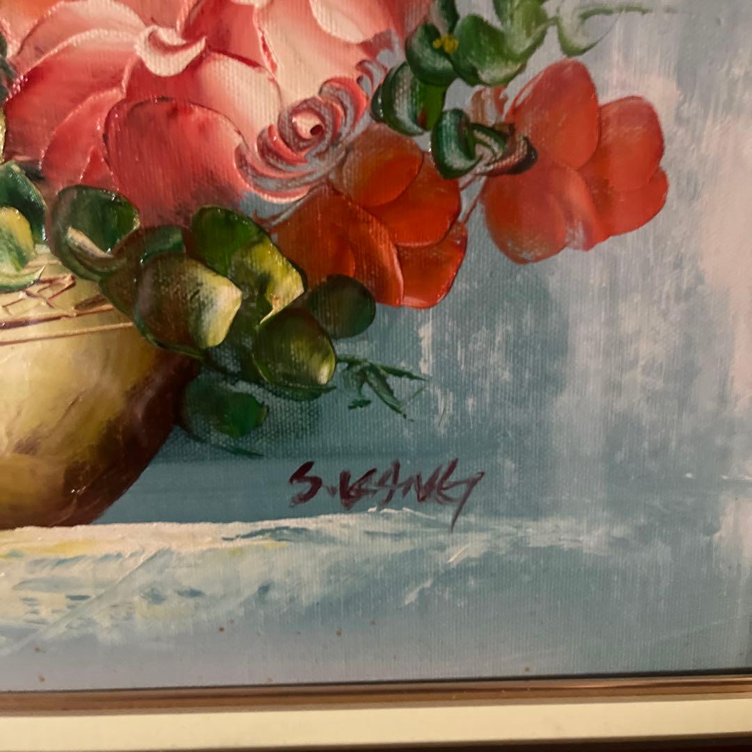 油彩画 花瓶の花