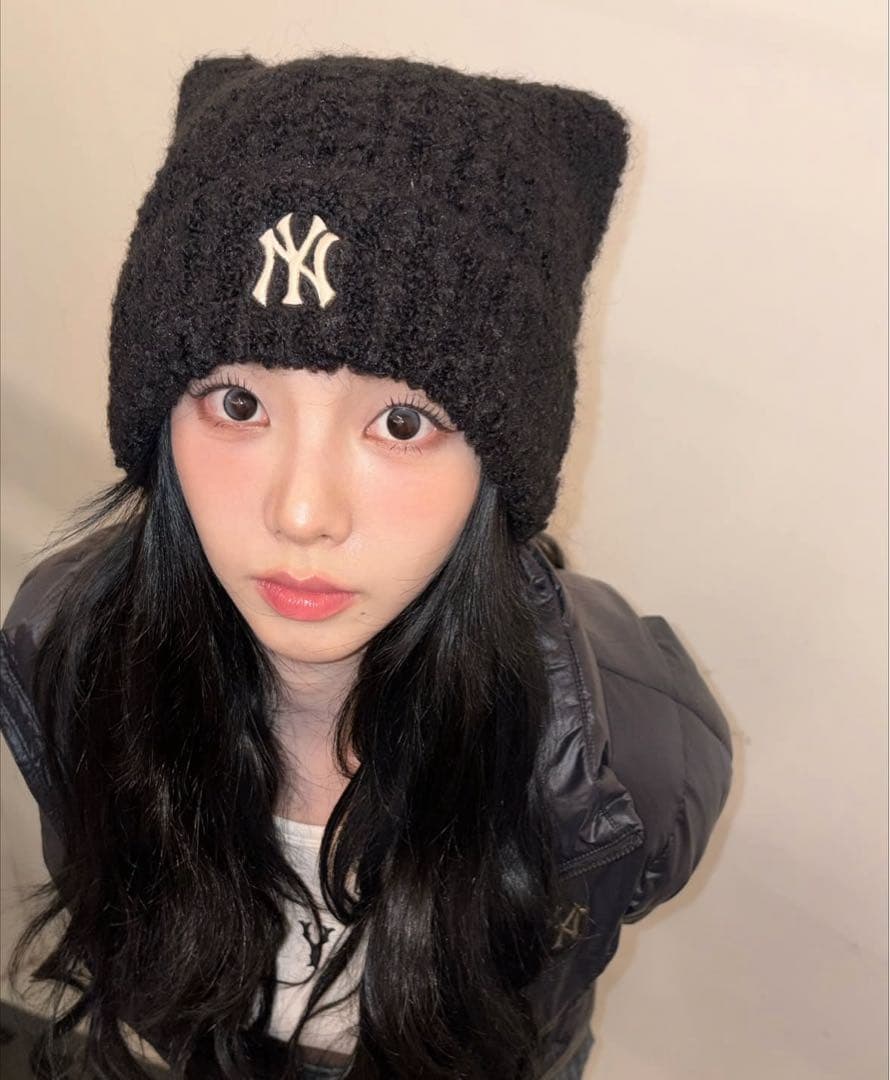 MLB Korea 猫耳ニット帽　ブラック　※韓国限定