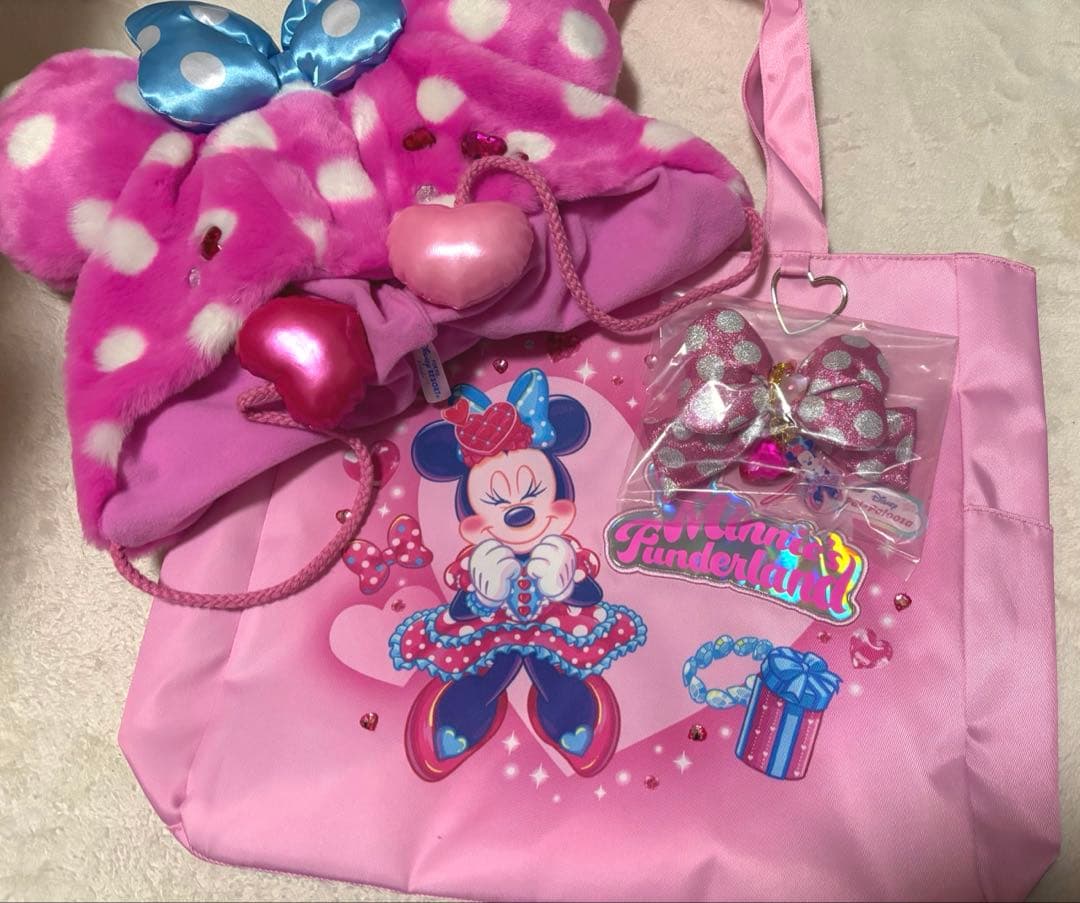 ディズニー　ミニーのファンダーランド　トートバッグ&キーチェーン&ファ