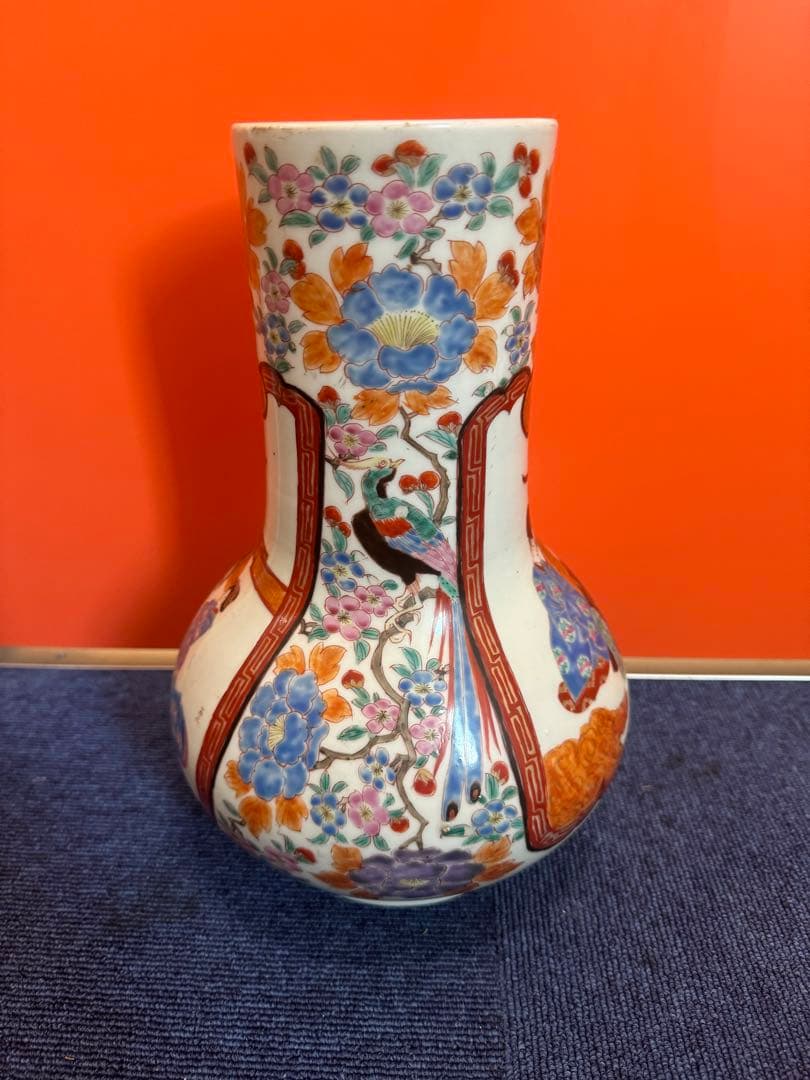 1595 古伊万里 色絵 江戸時代風俗図　花瓶　時代物