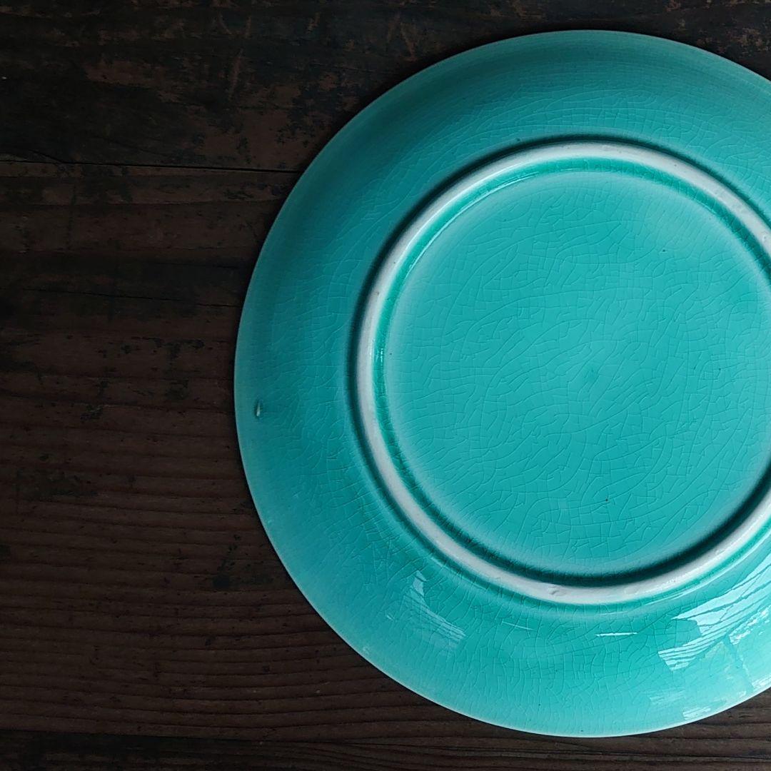 【ご成約】淡路珉平焼 ターコイズブルー 陽刻 花文様 7寸皿と骨董の器 おまとめ
