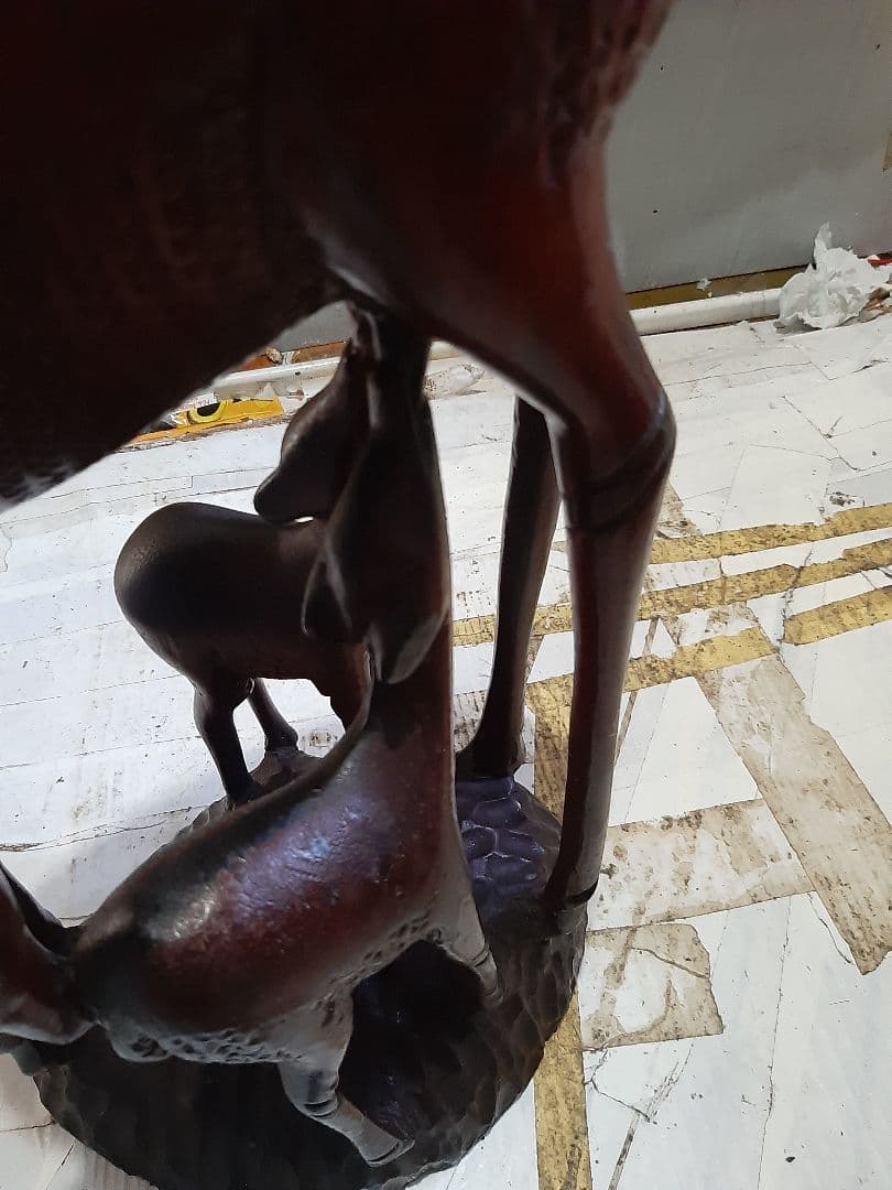 木製親子シカ彫刻 約