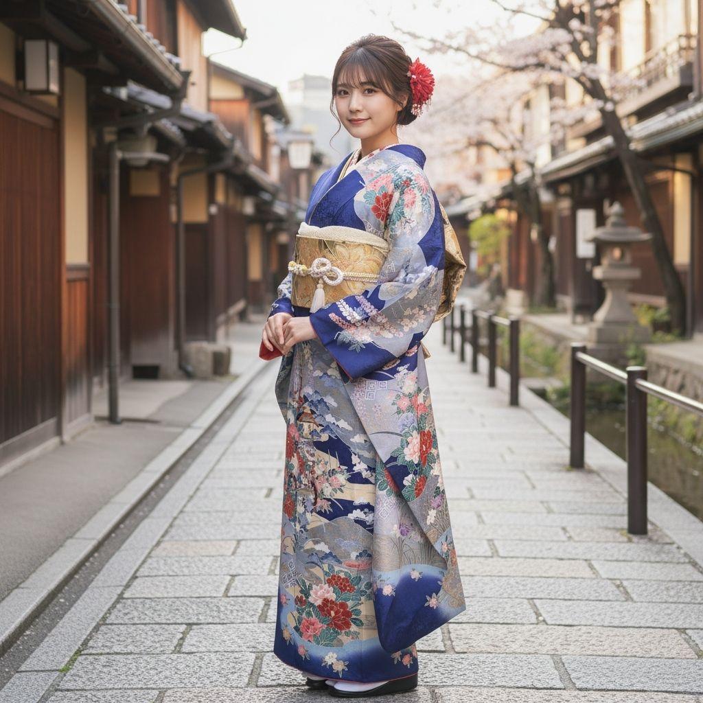 SALE中☆振袖フルセット(7点)・成人式・古典柄・金彩加工・胴裏正絹・高級手縫