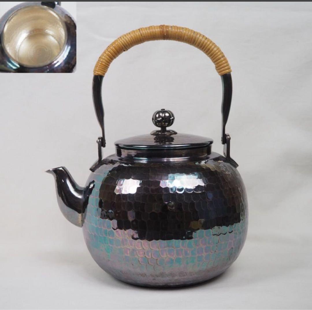 まっち送料無料　未使用　時代物　銀仕上げ鎚肌銀瓶/銀壺/急須　茶道具