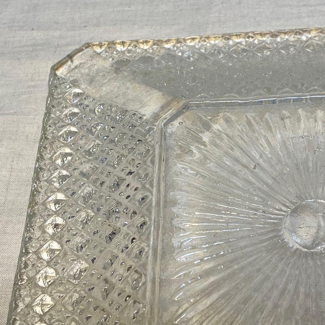 ギヤマン　大正ガラス　アンティーク　プレート　角プレート　気泡　レトロ⑨