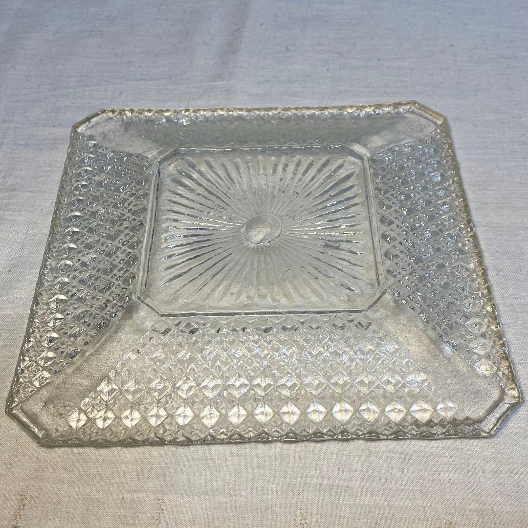 ギヤマン　大正ガラス　アンティーク　プレート　角プレート　気泡　レトロ⑨