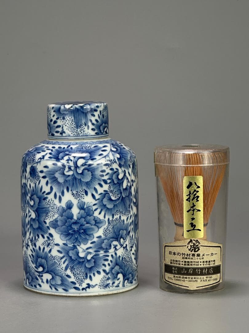 中国美術　煎茶道具　茶器　青花花卉文茶壺　染付茶入　時代　古物　唐物