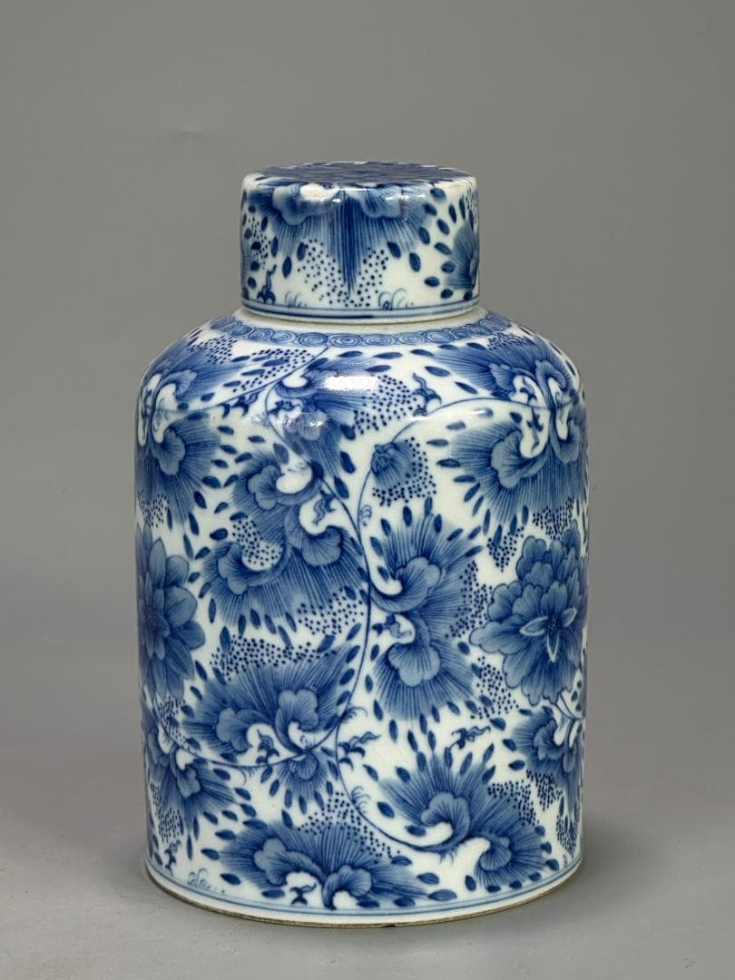 中国美術　煎茶道具　茶器　青花花卉文茶壺　染付茶入　時代　古物　唐物