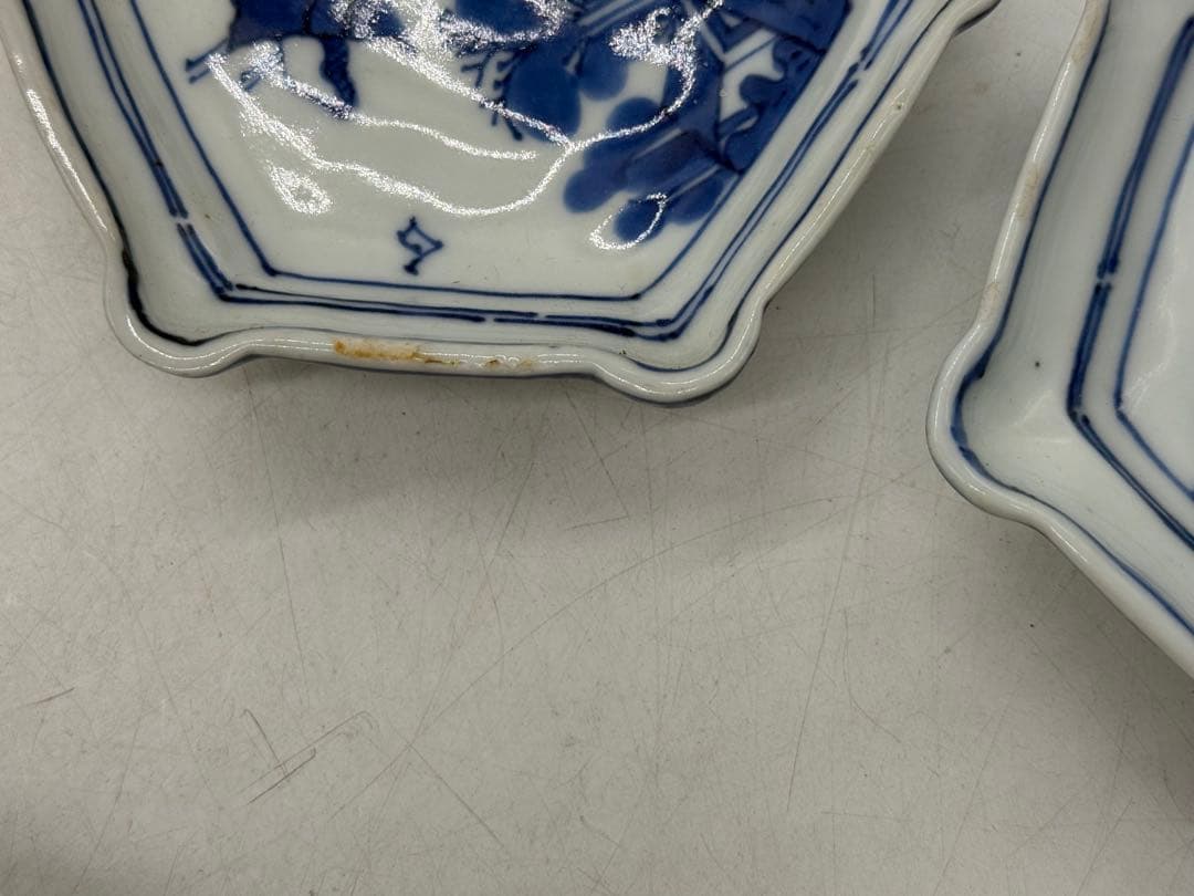 明時代　古染　染付山水人物紋角皿6点　古渡　送料込み251221